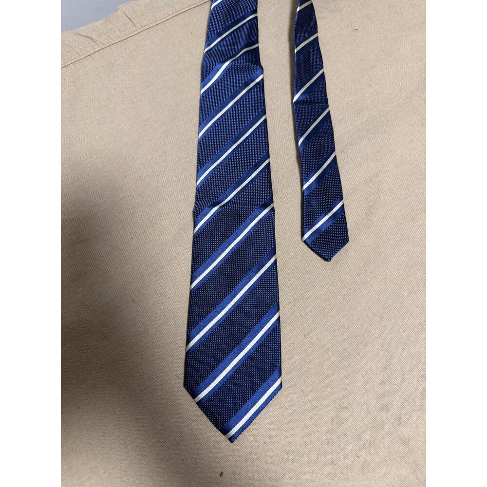 Brioni Tie Mens One Size Blue 100% Silk Diagonal Stripe Handmade In Italy
